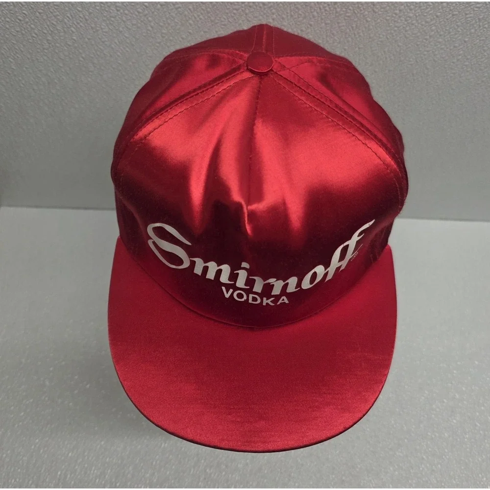 Vintage Smirnoff Vodka Red Satin Snapback Cap Hat Made In USA